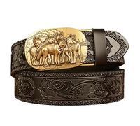 JIARY Cinturón de Cuero para Hombre, Cinturones Occidentales para Hombre Vaquero, cinturón de Cuero con Hebilla de Metal con Cabeza de Lobo,Black a,110cm/43.3''