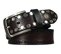 JIARY Cinturón de Hombre,Cinturón de Cuero con Tachuelas de círculo Retro - Hebilla Intercambiable,Marrón,110CM/43.3''