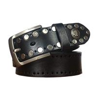 JIARY Cinturón de Hombre,Cinturón de Cuero con Tachuelas de círculo Retro - Hebilla Intercambiable,Negro,125CM/49.2''