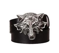 JIARY Cinturón de Hombre, Hebilla de Cabeza de Lobo Salvaje, cinturón de PU para Hombre, cinturón de Metal, cinturón Informal de Negocios, Regalo para Hombre,Negro,115cm/45.3in