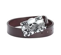 JIARY Cinturon Hombre, Cinturón de Occidental Cowboy, Cinturón de Cuero con Patrón de Esqueleto Decoración de Aleación Cuadrada Hebilla,Marrón,115CM/45.3''