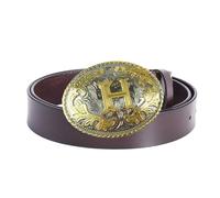 JIARY Cinturon Hombre, Cinturón de Occidental Cowboy de Cuero con Hebilla de Aleación Ovalada con Patrón de Letras GHIK Inglesas,H brown,120CM/47.3''