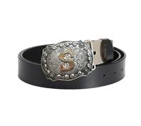 JIARY Cinturon Hombre, Cinturón de Occidental Cowboy de Cuero Genuino con Hebilla de Aleación con Patrón de Letras en Inglés PQRS,S black,130CM/51.2''