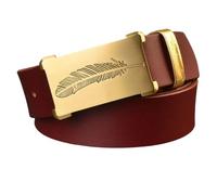 JIARY Cinturón Hombre, Cinturon Occidental para Cowboy, Cinturón Ajustable de Cuero Genuino con Estampado de Plumas Hebilla Grabada Hebilla de Metal Dorado,Reddish Brown,105CM/41.3''