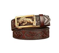 JIARY Cinturón Hombre,Hebilla de Tigre de latón Macizo Hebilla de cinturón Occidental de Cuero en Relieve Floral,Brown a,115CM/45.3''