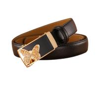 JIARY Cinturon Mujer Trinquete, Cinturon Ajustable de Cuero Genuino Moda, Cinturón Fino Casual con Hebilla Automática Decorativa de Aleación con Patrón de Mariposa Cuadrada,Negro,105CM/41.3''