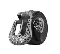 JIARY Cinturón Occidental para Hombre, Cinturones Vaquero Hombre Cuero, Cinturón Casual De Cuero con Hebilla Hueca Grabada, Cinturón Vintage De Piel para Pantalones,Negro,110CM/43.3''