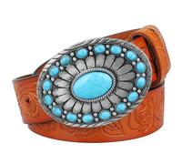 JIARY Cinturón Western Hombre, Cinturón Occidental De Vaquera para Hombre Mujer,Hebillas Vintage Grabadas,Cinturón Bohemio Turquesa para Jeans Vaqueros Pantalones,Rodeo,Naranja,125CM/49.2''