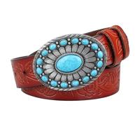 JIARY Cinturón Western Hombre, Cinturón Occidental De Vaquera para Hombre Mujer,Hebillas Vintage Grabadas,Cinturón Bohemio Turquesa para Jeans Vaqueros Pantalones,Rodeo,Red Brown,105CM/41.3''