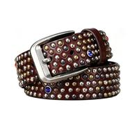 JIARY Cinturones con Tachuelas para Hombre Mujer, Cinturones De Diamantes Brillantes, Cinturón Punk Rock para Vaqueros,Chaquetas,Carnavales, Accesorio Hip Hop Rap,Brown a,120CM/47.3''