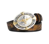 JIARY Cinturones Cowboy Hombre Cuero, Cinturón De Cuero Occidental para Hombres Mujeres, Cinturón De Vaquero con Hebilla Longhorn Bull para Vaqueros Y Pantalones,Camel b,110CM/43.3''