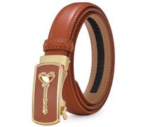 JIARY Cinturones de Mujer, Cinturon Trinquete Moda Blanco, Cinturón Delgado Casual de Cuero Genuino con Hebilla Automática Decorativa de Aleación Hueca Cuadrada,Naranja,110CM/43.3''