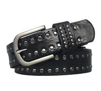 JIARY Cinturones de Mujer Remache, Cinturon Tachonado Ajustable Retro Punk, Cinturón Delgado de Cuero Genuino con Hebilla de Metal Aleación, 3.3CM,Negro,95CM/37.4''
