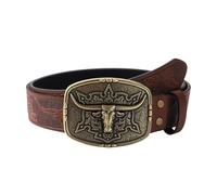 JIARY Cinturones De Vaquero Occidentales Para Hombres Y Mujeres, Cinturón De Cuero Sintético Con Hebilla De Toro De Cuernos Largos Con Flores Grabadas Para Jeans,Brown a,125CM/49.2''