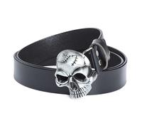 JIARY Cinturones Hombre, Cinturón de Occidental Cowboy, Cinturon de Cuero con Patrón de Calavera Gótica Hebilla Decorativa de Aleación,Negro,120CM/47.3''