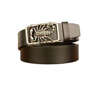 JIARY Cinturones Hombre,Cinturón de Piel auténtica de Metal con Hebilla de trinquete para Hombre, Ajustable,Hebilla de cinturón de escorpión,Black b,120CM/47.3''