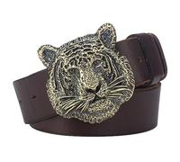 JIARY Cinturones Hombre, Cinturón Hombre Occidental Para Vaquero, Cinturón de 3D Animal Tigre Patrón Hebilla de Aleación Cinturón Vintage,Marrón,100CM/39.4''