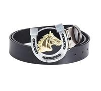 JIARY Cinturones Hombre, Cinturón Occidental Cowboy de Cuero con Patrón de Cabeza de Caballo Dorado Decoración de Aleación Hebilla,Negro,120CM/47.3''