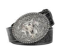 JIARY Cinturones Hombre, Cinturón Vaquero de Cuero Occidental, Novedad Cinturón con Patrón de Cabeza de Toro de Blanco Plateado, Cinturón de Cuero Mujer, para Jeans de Vestir,Black Belt,120CM/47.3''