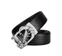 JIARY Cinturones Hombre, Cinturones Retro Hombres Cinturón Letra D Escorpión Diseño Hebilla Automática Cuero De Vaca Cintura Casual,Black Silver,110CM/43.3''