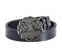 JIARY Cinturones Hombre Cuero, Cinturón Occidental para Vaquero, Cinturón con Patrón de Martillo de Thor Vikingo Hebilla de Aleación Redonda,Negro,125CM/49.2''