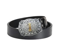 JIARY Cinturones Hombre de Cowboy Occidental, Cinturon con Hebilla de Aleación con Patrón de Letras Inglesas LMNO Cinturón Vintage,I black,110CM/43.3''