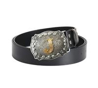 JIARY Cinturones Hombre de Cowboy Occidental, Cinturon con Hebilla de Aleación con Patrón de Letras Inglesas LMNO Cinturón Vintage,J black,130CM/51.2''