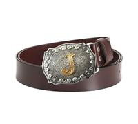 JIARY Cinturones Hombre de Cowboy Occidental, Cinturon con Hebilla de Aleación con Patrón de Letras Inglesas LMNO Cinturón Vintage,J brown,100CM/39.4''