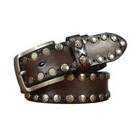 JIARY Cinturones Hombre Rivet, Cinturon Remache Ajustable Retro Punk Rock, Cinturón Occidental Tachonado de Cuero Genuino con Hebilla de Metal Aleación,Marrón,120CM/47.3''