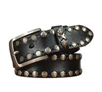 JIARY Cinturones Hombre Rivet, Cinturon Remache Ajustable Retro Punk Rock, Cinturón Occidental Tachonado de Cuero Genuino con Hebilla de Metal Aleación,Negro,115CM/45.3''