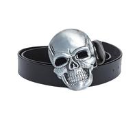 JIARY Cinturones Hombre Serie Esqueleto, Cinturón de Occidental Cowboy de Cuero con Hebilla Decorativa de Aleación con Patrón de Calavera Grande,Negro,130CM/51.2''