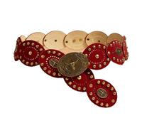 JIARY Cinturones Western Cowboy Mujer, Cinturón Ancho Bohemio, Cinturón De Occidental para Mujer, Hebilla Grabada Cinturón Vintage con Tachuelas para Pantalones Vestidos,Rojo,120CM/47.3''