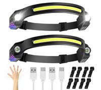JIASESCS Linterna Frontal LED Recargable Alta Potencia Cabeza 2 paquetes vista panorámica de 260°IPX4 Impermeable Linterna de Cabeza Regalo para hombres que corren,hacen senderismo,pescan o acampan