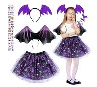 JIASHA 4 piezas Juego de Disfraz de Murciélago,Disfraz de murciélago niña,Falda,diadema de murciélago,alas,bolsa de dulces,para Fiesta de Halloween Carnaval Mardi Cosplay