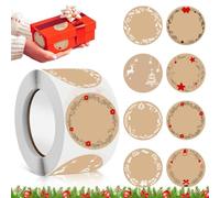 JIASHA 500 Pcs Pegatinas Rollo Navidad, Diámetro 4cm Redondas Etiquetas Kraft Hecha Mano para Hornear y Navidad