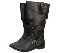 JiaWell Botas de Caballero Medieval for Cosplay de Adultos - Botas vikingas Retro de caña Larga de Cuero - Botas de Cuero sintético renacentistas de Talla Grande con Hebilla de cinturón(47 EU)