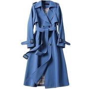 JiaWell - Gabardina Larga Cruzada for Mujer, Cortavientos, cárdigan de Invierno, Color Liso, con Solapa, con Bolsillos y Botones(Blue,L)