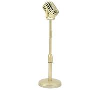 Jiawu Accesorios de Micrófono Retro, Micrófono Vintage Realista y Ligero para Fotografía de Cosplay, Modelo de Retro con Soporte Elevable para Actuaciones en Escenario y Personajes (Gold)