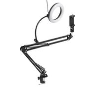 Jiawu Anillo de Luz con Brazo Articulado para Teléfono con 3 Colores Ajustables para Grabación de Video, Transmisión en, Vlog de Cocina, Estable y Ahorra Espacio para Teléfonos Inteligentes,