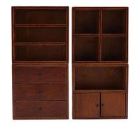 Jiawu Armario de Casa de Muñecas a Escala 1:12, Gabinete de Madera en Miniatura de Castaño, Cuatro Gabinetes Combinados para Accesorios de Casa de Muñecas, Material de Primera Calidad, Amplia