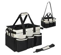 Jiawu Bolsa de Caddie de Limpieza Portátil, Organizador de Caddie de Cocina con Hombro, Divisores Plegables, Tablero de Soporte Robusto Incorporado, Bolso de Suministro de Limpieza