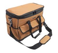 Jiawu Bolsa de Herramientas de Fondo Duro Resistente Al Agua, Organizador de Almacenamiento con 17 Bolsillos para Trabajos de Construcción de Electricista, Marrón, 20 Pulgadas