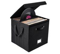 Jiawu Caja de Almacenamiento de Discos, Contenedor Organizador de Colección de álbumes Plegable, Caja de Almacenamiento Apilable con Tapa, Gran Capacidad para Documentos, CD (Black)