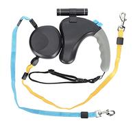 Jiawu Correa de Doble Extremo para Mascotas, Correa de Retráctil Doble para Pasear a Dos Perros, Cuerda de Tracción para Perros con Luz LED para Seguridad Nocturna (Black)