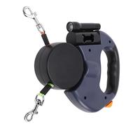 Jiawu Correa Retráctil para Perros, Correa Doble para Pasear Mascotas con Linterna, Control Giratorio de 360° sin Enredos, Agarre Ergonómico Antideslizante para 2 Perros. (Azul Oscuro)