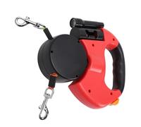 Jiawu Correa Retráctil para Perros, Correa Doble para Pasear Mascotas con Linterna, Control Giratorio de 360° sin Enredos, Agarre Ergonómico Antideslizante para 2 Perros. (Rojo)