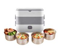 Jiawu Fiambrera con Calefacción para Hombres y Mujeres, Lonchera Eléctrica con 3 Tazones con Tapa y Taza de Sopa, Calentador de Alimentos Portátil de Doble Capa para Viajes (Enchufe europeo)