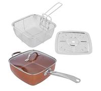Jiawu Juego de 4 Sartenes Antiadherentes, Cacerola Cuadrada de Acero Inoxidable, Olla para Guisar con Tapa de Vidrio Templado para Hornear Asar Al