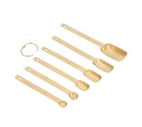 Jiawu Juego de Cucharas Medidoras de Acero Inoxidable, Fácil de Leer, Marcado Claro, Cucharas Medidoras de Metal Precisas con Hebilla para Hornear en la Cocina, Rectangulares de 6 Piezas (GOLD)