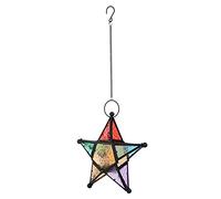 Jiawu Linterna de Gafas de Colores Estilo Hierro, Adorno para Terraza Al Aire Libre, Candelabro con Vidrio de 6 Colores (Black)